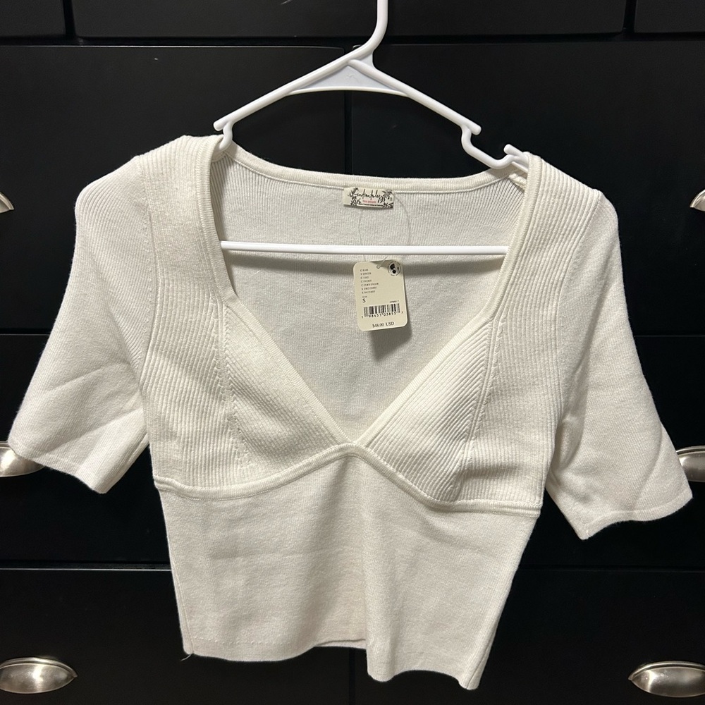 Free People Ivory/ Cream Knit V-Neck Blouse